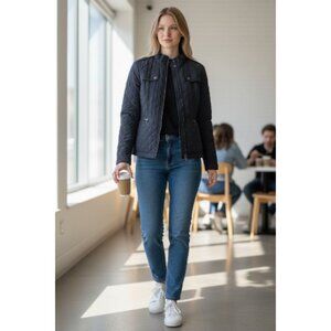 Talbots Jacket Womens Small Navy Blue Quilted Full Zip Closure Classic Casual